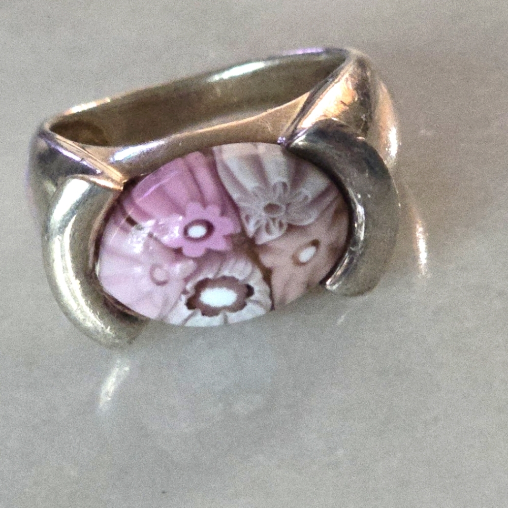 Silvex Jewelry Silver (925) Pink Floral Millifiori Flower Setting Ring 8.74g